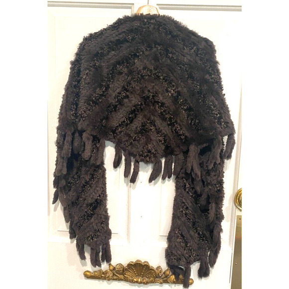 Sacks Fifth Avenue - Genuine fur blend brown shawl women's One size - Picture 4 of 4